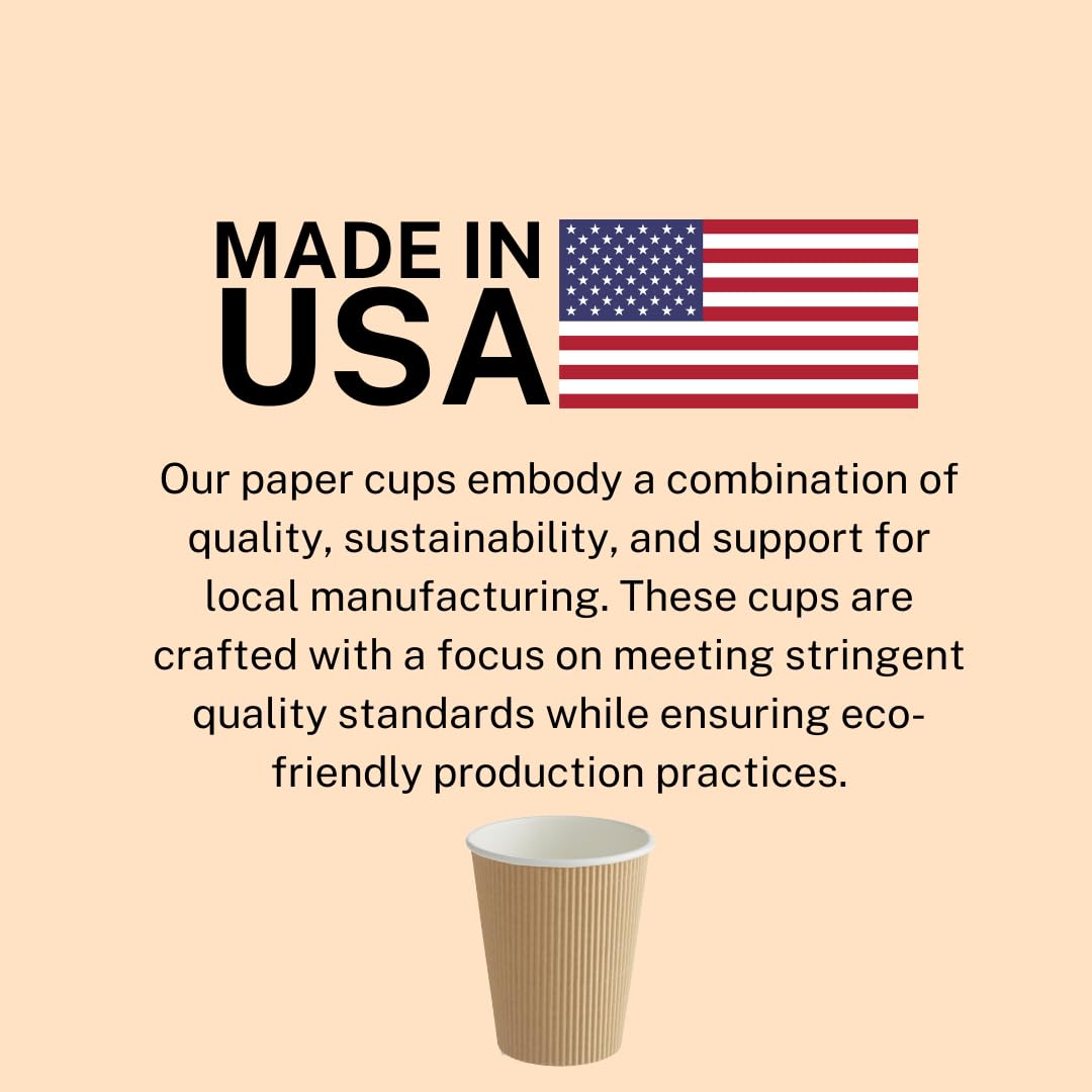 Ripple Paper Cups for Coffee & Tea Made in USA | Bulk for Home, Office, Restaurants & Coffee Shops | Recyclable, Insulated, & Disposable To-Go Cups for Hot Beverages (8oz -500 Count)
