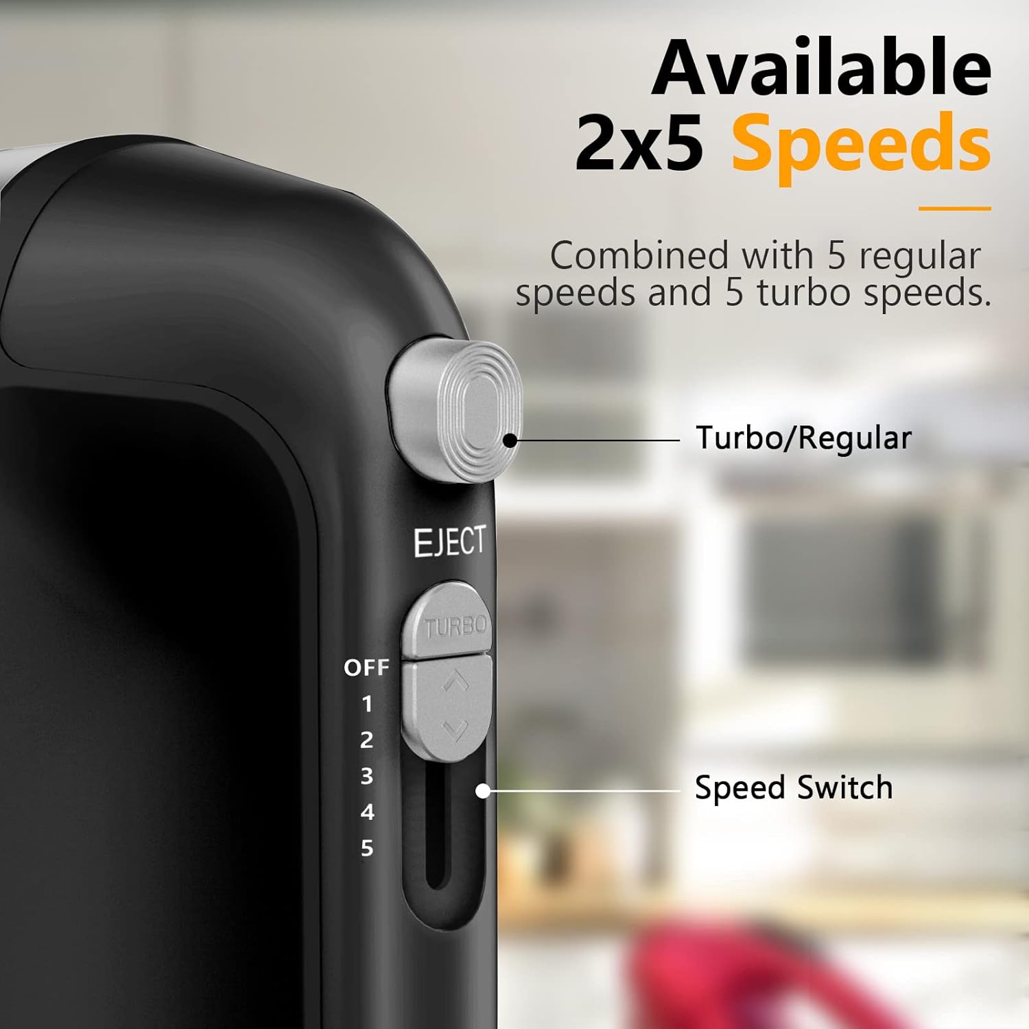 **Regine Switzerland Electric Hand Mixer - 450W with Turbo Boost & 5 Speed Settings | Includes Scale Cup & Accessories - Black**
