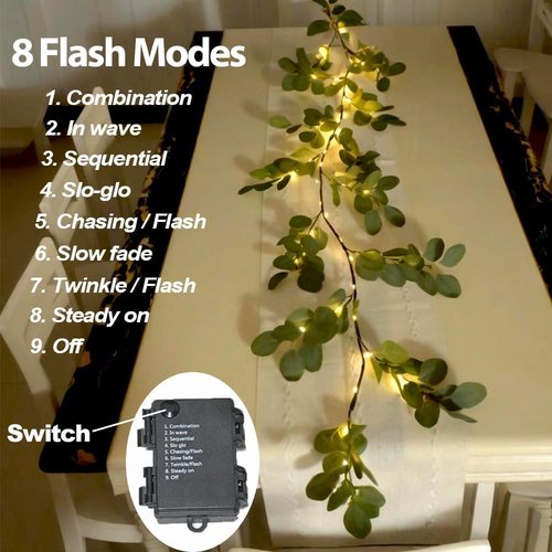 Eucalyptus Garland with 96 LED Lights - 6.56FT Battery Operated | 8 Modes & Timer for Home Decor