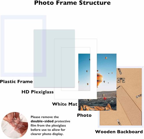JCJMY A5 Picture Frame - White Photo Display with 4x6 Mat for Wall or Tabletop | Shatter-Resistant Plexiglass