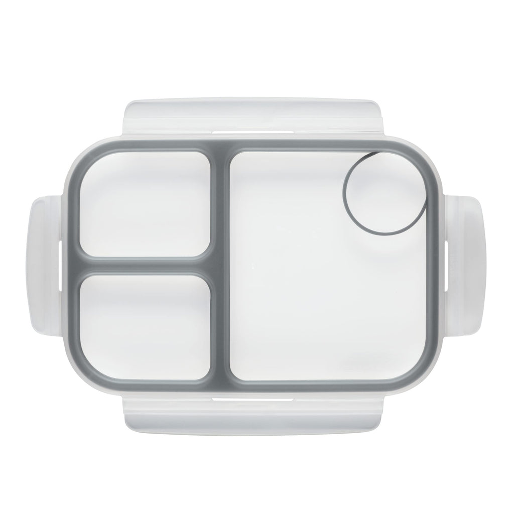 LocknLock LOCK & LOCK On the Go Meals Three Compartment Divided Lunch Box Container with Sauce Cup for School or Work, 50.7-Ounce, Gray