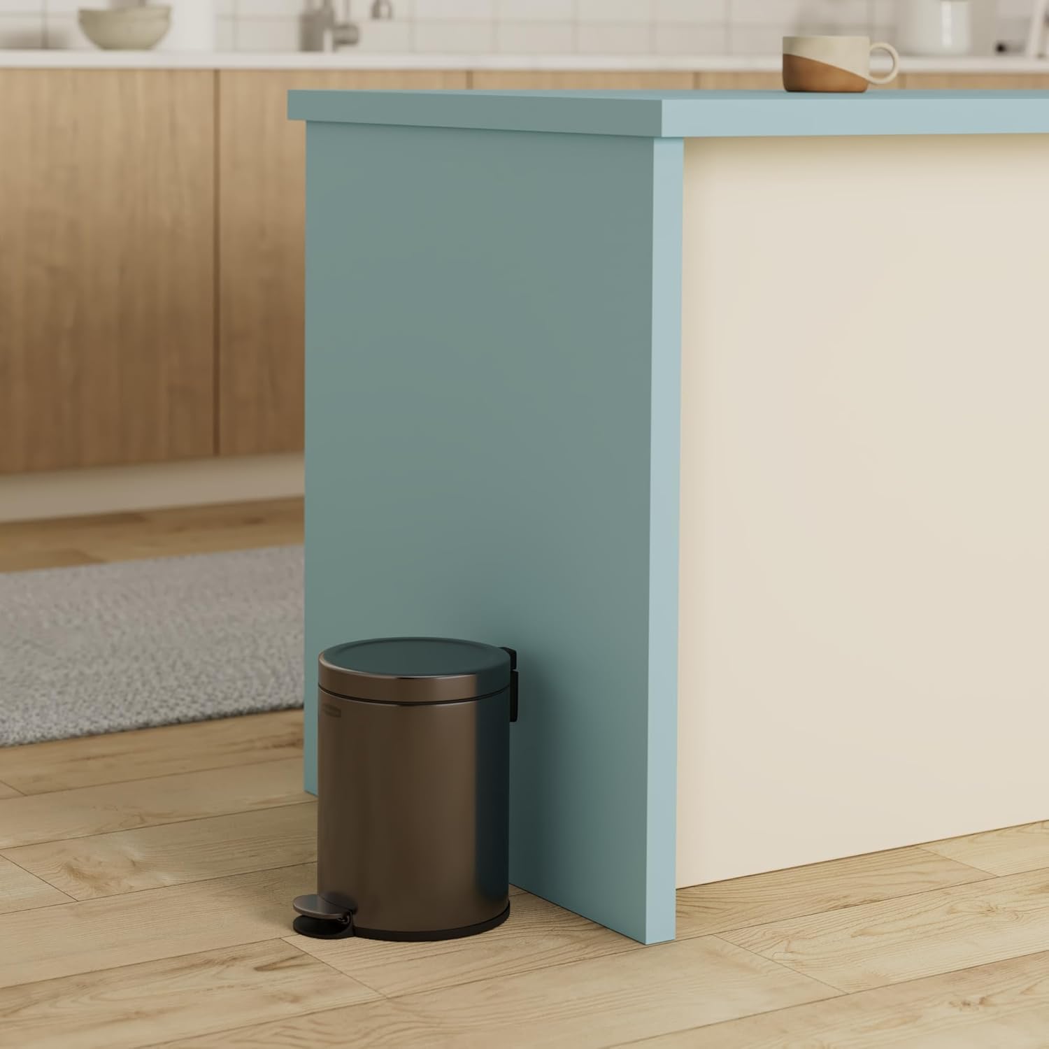Rubbermaid Stainless Steel Round Step-On Trash Can - 1.6-Gallon Charcoal Wastebasket with Lid for Home & Office