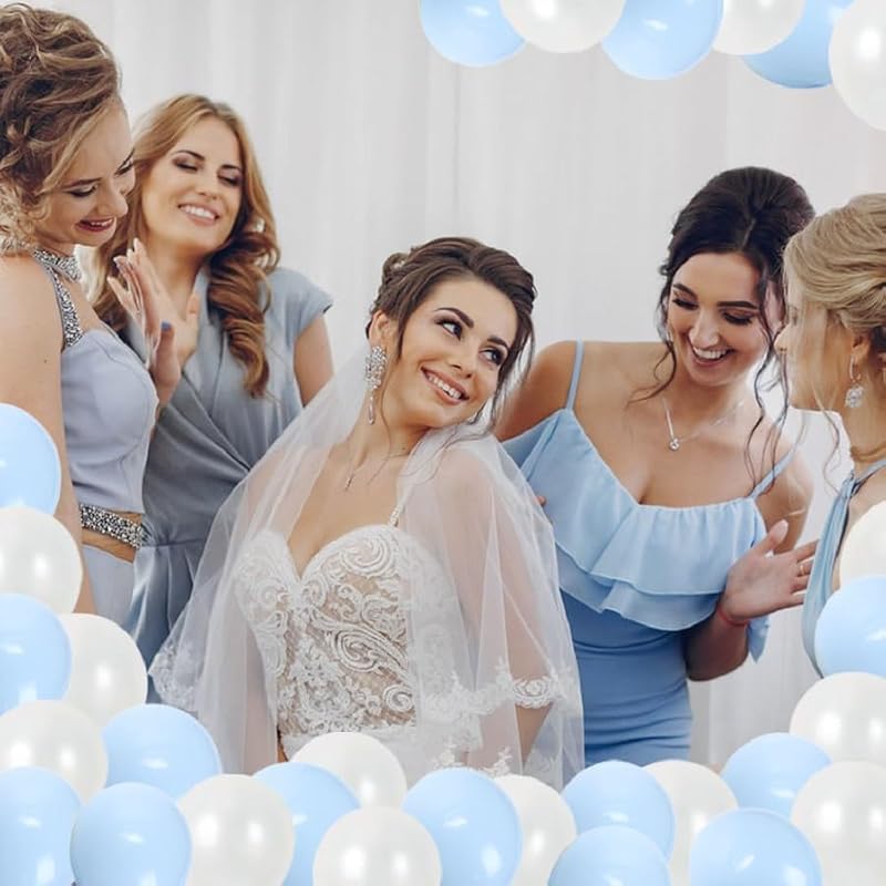 36-Piece Pearl White and Pastel Blue 12-Inch Latex Balloon Kit with Ribbon and Glue