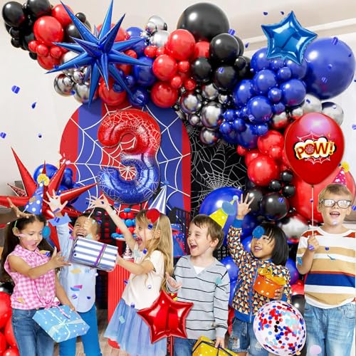 40 Inch Spider Theme Number 3 Foil Balloon Set for Kids