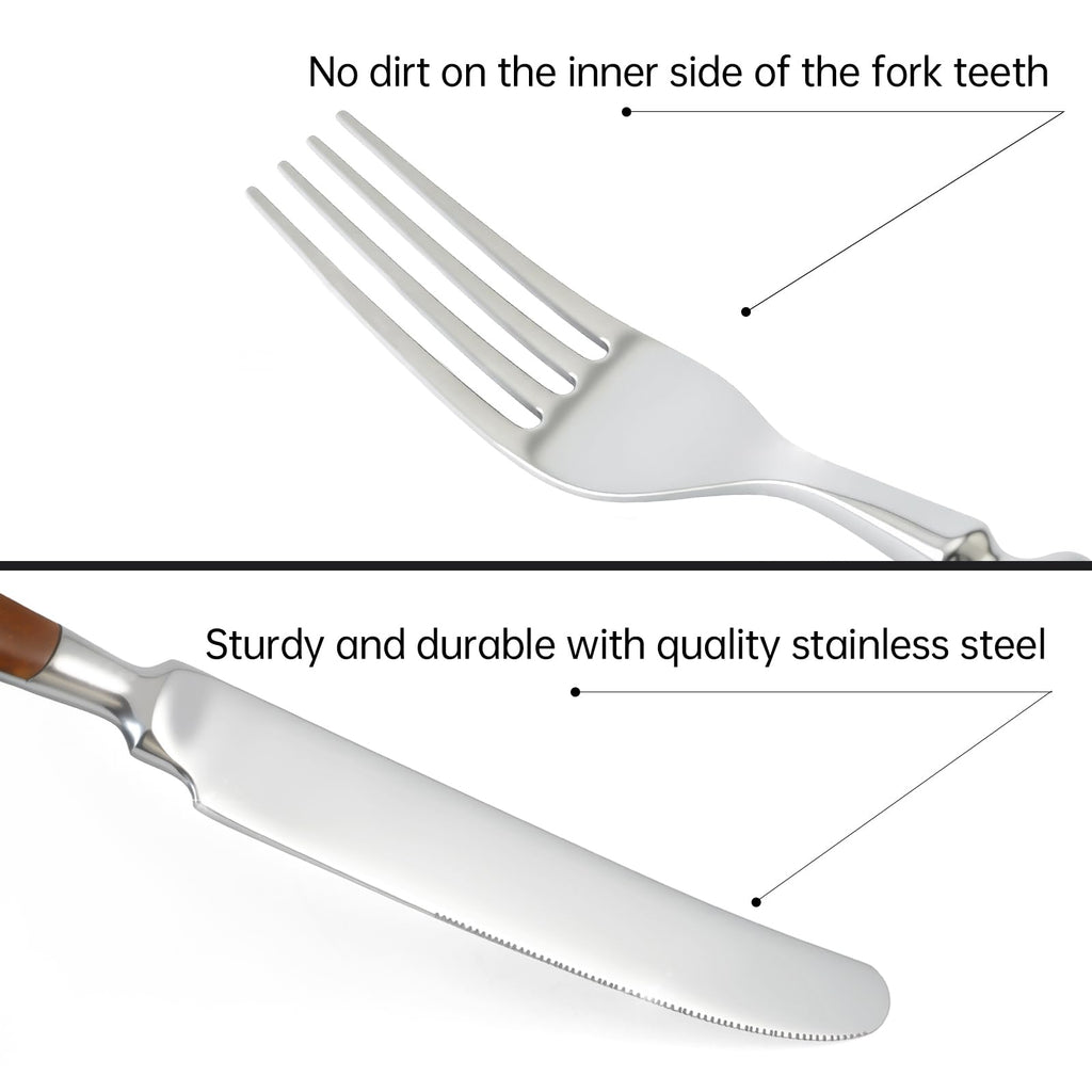 Kelenfer Silverware Set 20-Piece 18/10 Stainless Steel Brown Vintage Flatware Handle Luxury Cutlery Service for 4