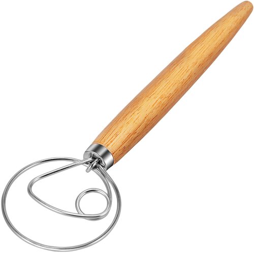 TEEVEA Danish Dough Whisk for Bread Sourdough, Wooden Handle & Stainless Steel Hook
