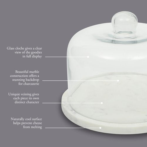Gibson Elite Ridgehaven 11" Marble Cake Stand, Serving Platter, Charcuterie Board, and Center Piece Home Décor With Glass Lid - Fits 9" Cake