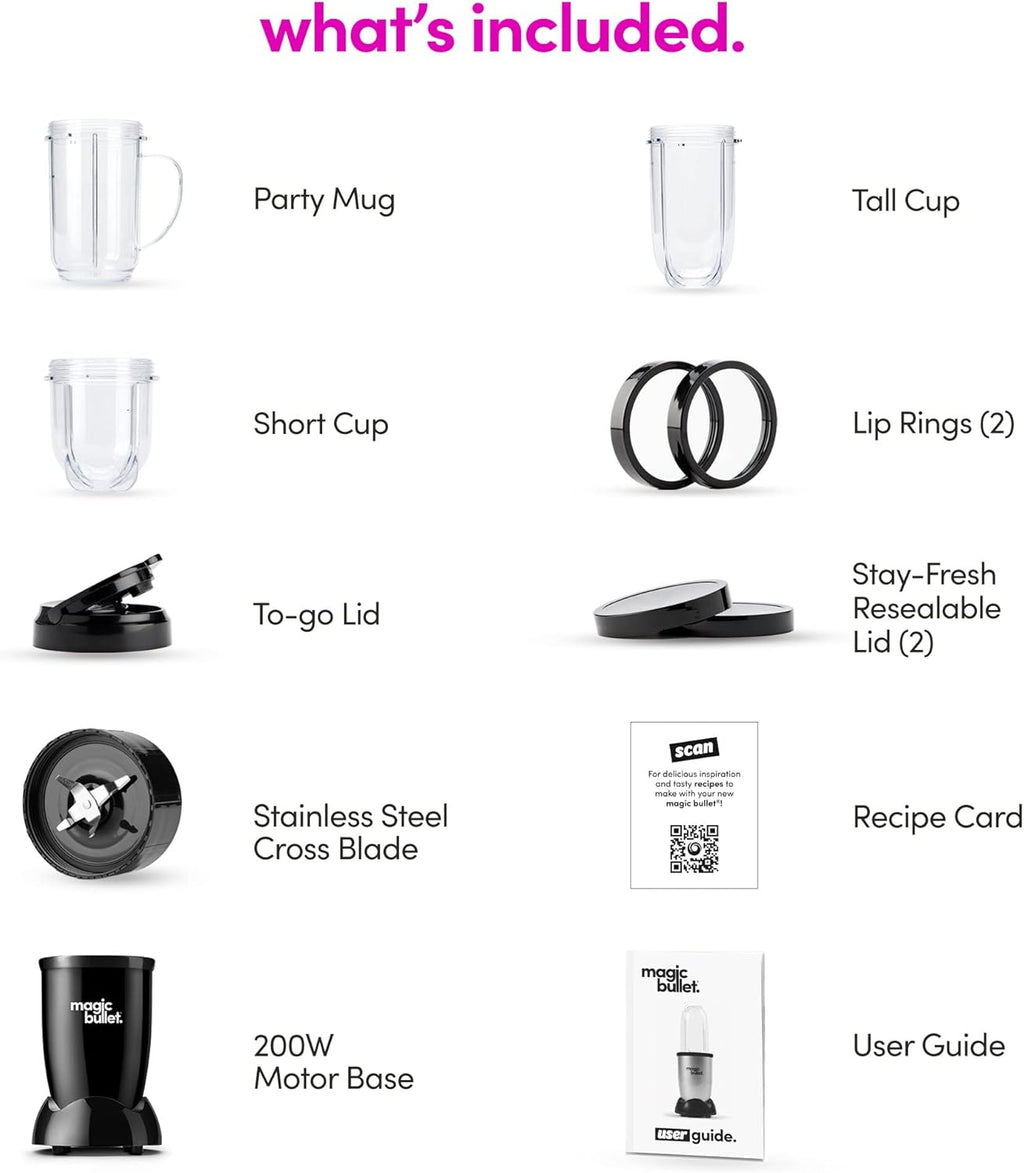 Magic Bullet Blender - 11 Piece Set in Black | Compact and Versatile Kitchen Essential