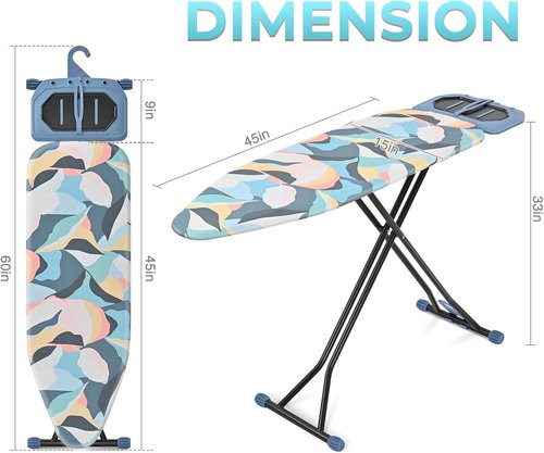 KINGBOARD Foldable Ironing Board - Heavy Duty Metal Panel with 7 Height Adjustments | Portable 45 x 15 Deep Blue