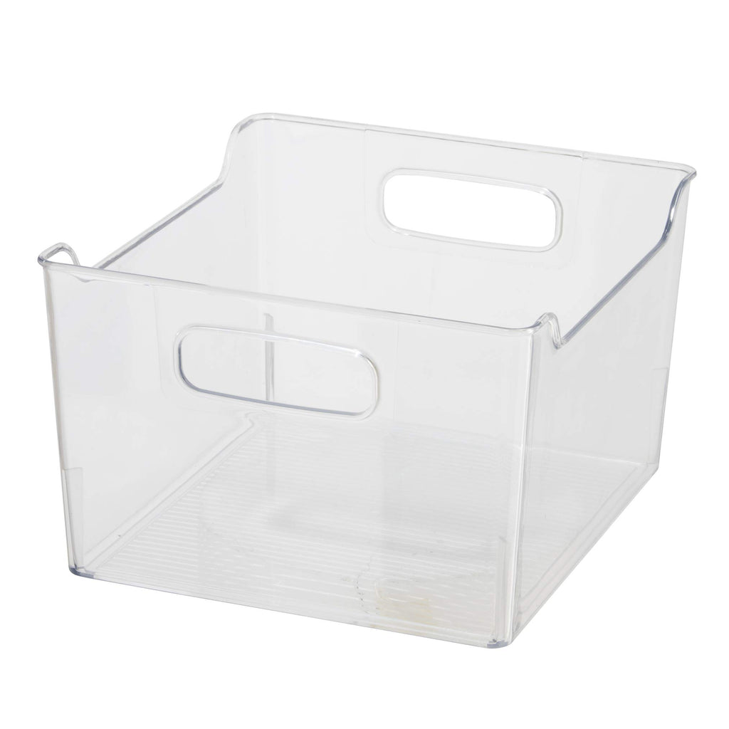 Oggi Storage Bin With Handles - Deep (9.75" x 9" x 6") - Ideal for Kitchen Organization, Pantry Storage, Fridge Organizing, Clear
