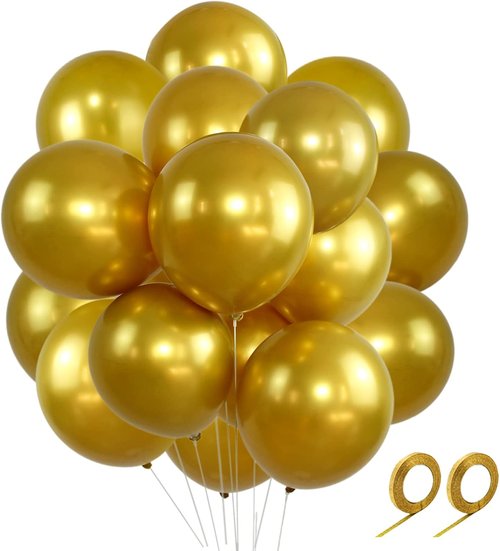 Gold Metallic Balloons - 12 Inch Latex Helium Balloons | 100pcs for Birthday & Wedding Decor