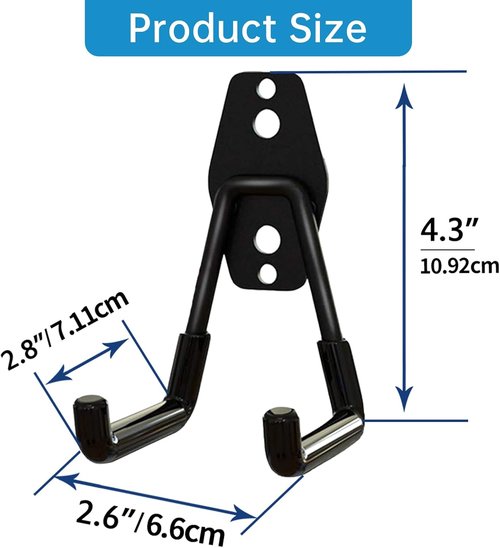 GeeWatom Garage Storage Utility Hooks - Durable Steel Wall Mount Organizers for Garden Tools | 2 Pack (Black)