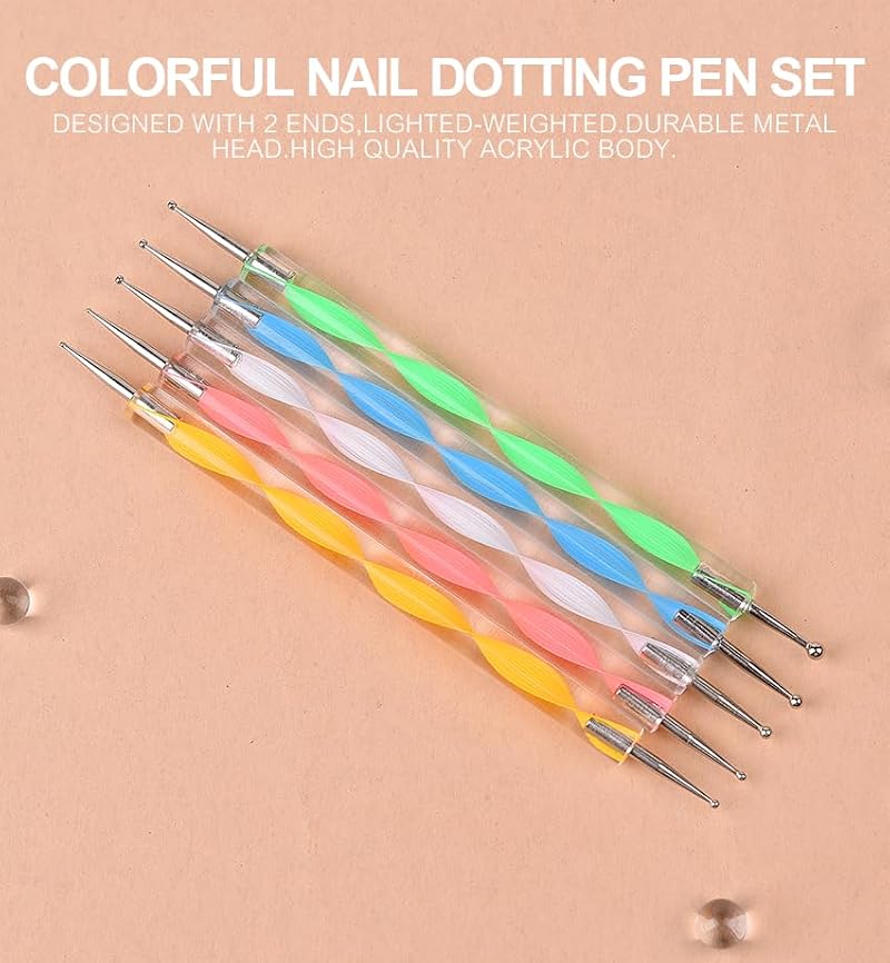 Siyuwuro 5-Piece Double-Ended Nail Art Dotting Pen Set