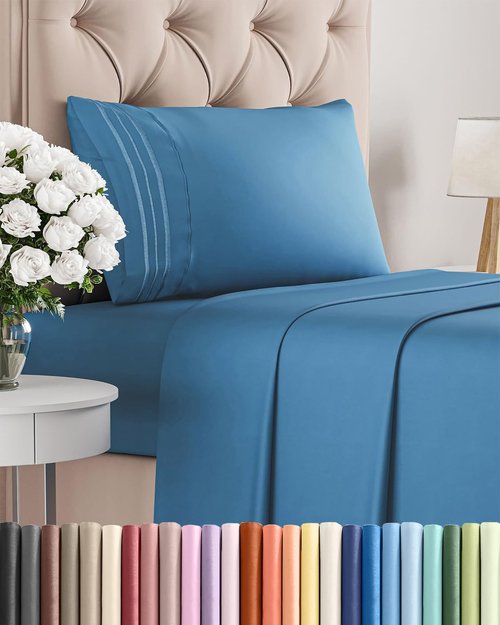 Comfy Twin Size 3-Piece Sheet Set by [Brand Name] - Breathable Cooling Bedding - Deep Pockets, Soft & Wrinkle-Free - Denim Blue