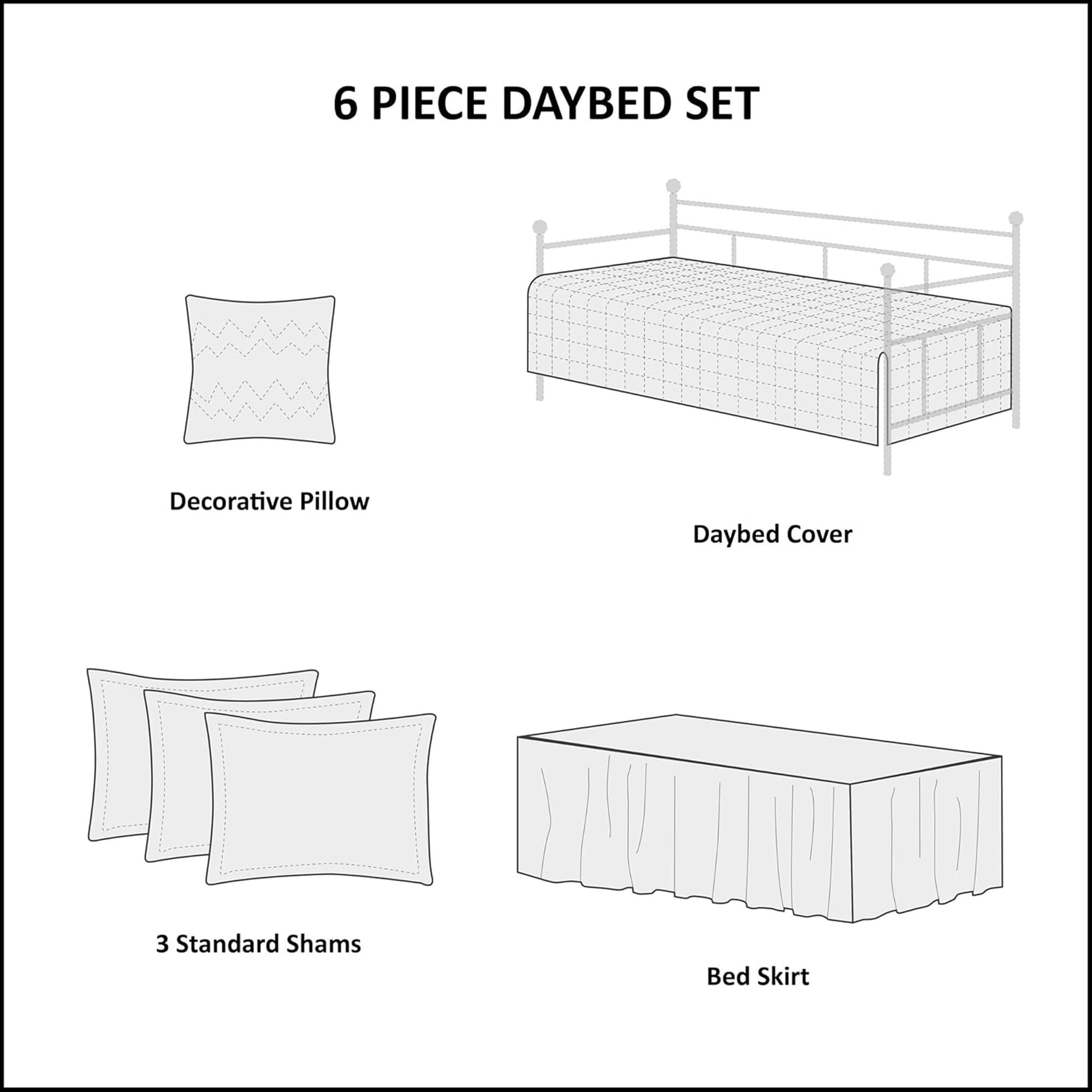 Madison Park Daybed Cover Set Damask Quilted Cover for Daybeds, All Season, Pre-washed Cotton-Filled Coastal Bedding with Scallop Edge, Shams, Bedskirt, Décor Pillows, Tuscany, Cream, 39"x75", 6 Piece