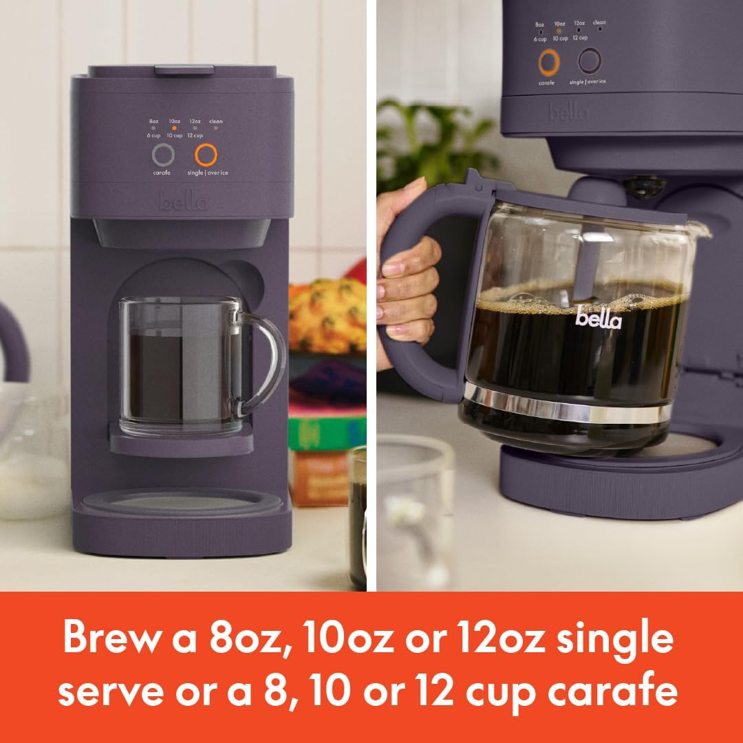 BELLA VersaBrew Coffee Maker - 2-in-1 K-Cup Compatible with Iced Coffee Function | 60oz Tank, Plum