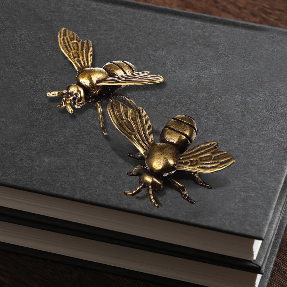 Skiennix Gold Bee Figurines - Decorative Brass Insect Statues | 3-Piece Collectible Set for Home Decor