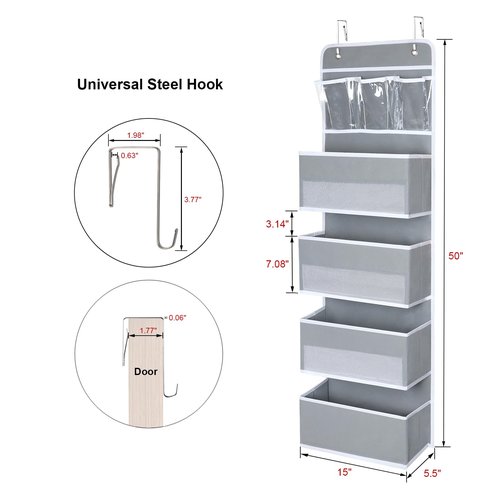 Univivi Door Hanging Organizer Nursery Closet Cabinet Baby Storage with 4 Large Pockets and 3 Small PVC Pockets for Cosmetics, Toys and Sundries with Gift Box (Grey)