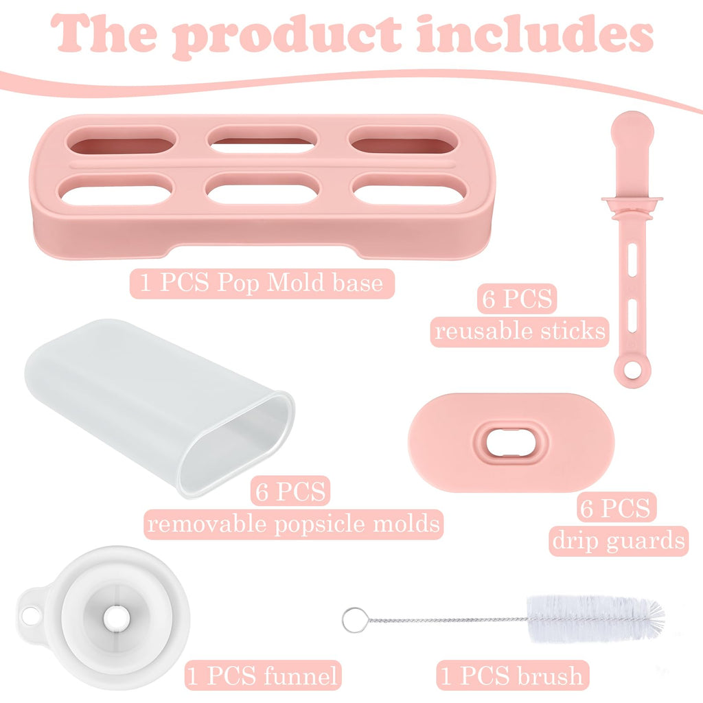 WMKGG Popsicles Molds Set, 6 PCS Ice Pop Mold,Homemade Ice Cream Mould with Sticks, Popsicle Maker(Pink)