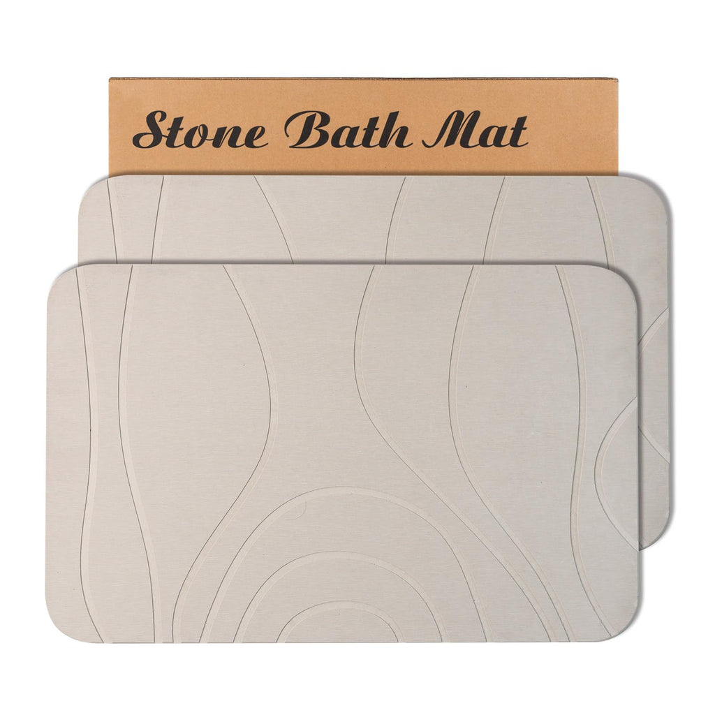 HUMIGA Stone Bath Mat, 2 Pack Diatomaceous Earth Shower Mat, Non-Slip Super Absorbent Quick Drying Bathroom Floor Mat, 24x15, Greyish White