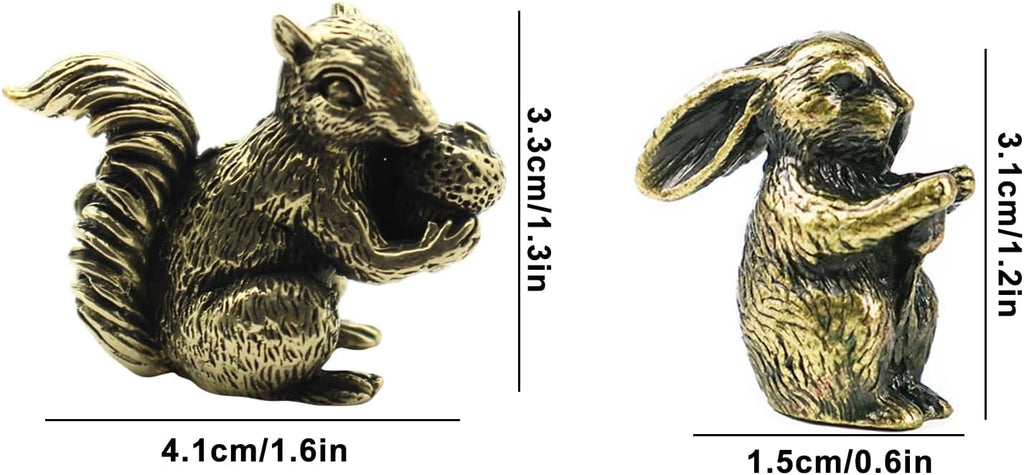 Skiennix Antique Bronze Squirrel & Rabbit Statues - Solid Copper Figurines for Desk Decoration | 2PCS Set