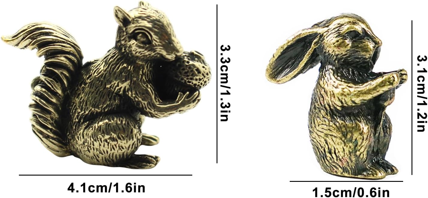 Skiennix Antique Bronze Squirrel & Rabbit Statues - Solid Copper Figurines for Desk Decoration | 2PCS Set