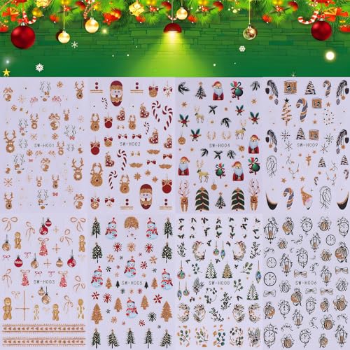 Christmas Nail Art Stickers 3D Self-Adhesive Winter Decals - 8 Sheets