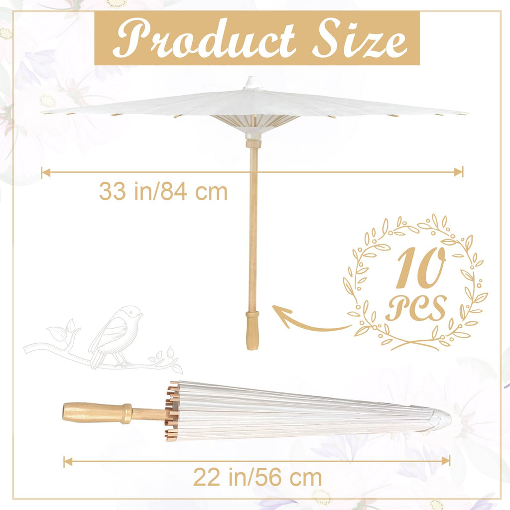 Zealor 10 PCS 33 Inches White Paper Umbrellas, Oiled Chinese & Japanese Style White Parasols, White Paper Parasols Umbrellas Bulk for DIY Painting, Wedding, Bridal Party, Ceiling Decoration