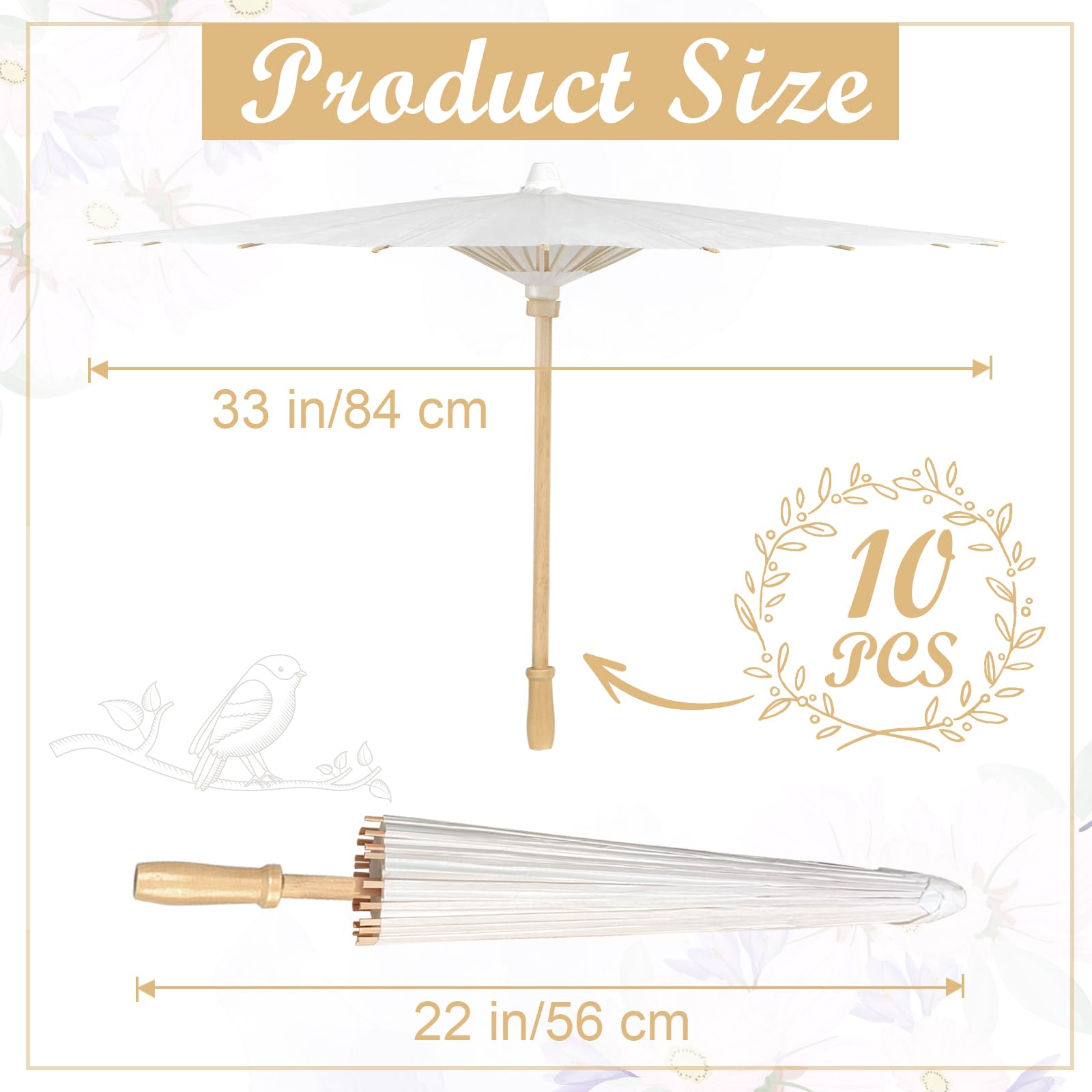 Zealor 10 PCS 33 Inches White Paper Umbrellas, Oiled Chinese & Japanese Style White Parasols, White Paper Parasols Umbrellas Bulk for DIY Painting, Wedding, Bridal Party, Ceiling Decoration