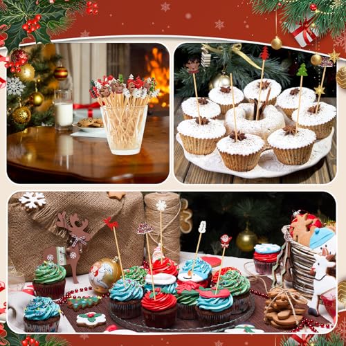 Christmas Cocktail Picks 100 PCS Snowman Santa Tree Holiday Party Decor