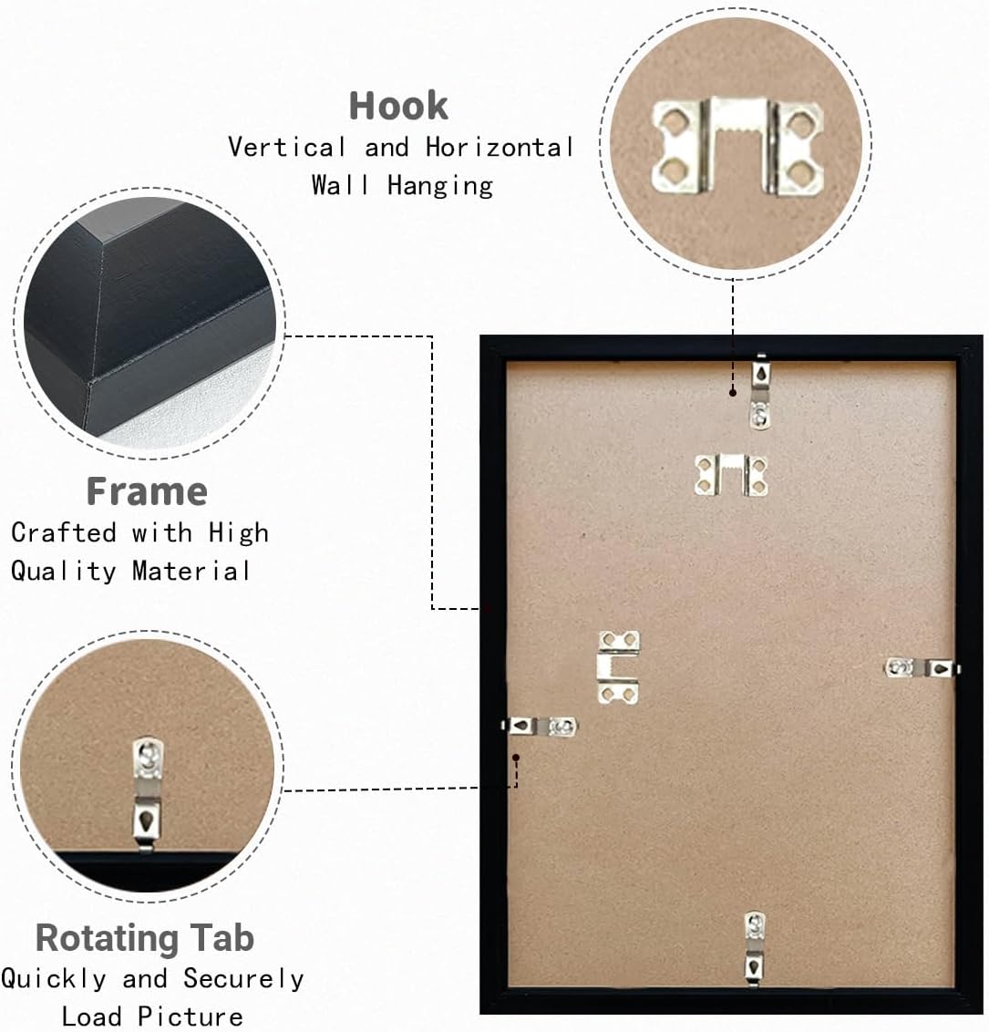 Stable Black Picture Frame by [Brand Name] - 8.5x11 High Definition Plexiglass for Horizontal & Vertical Display