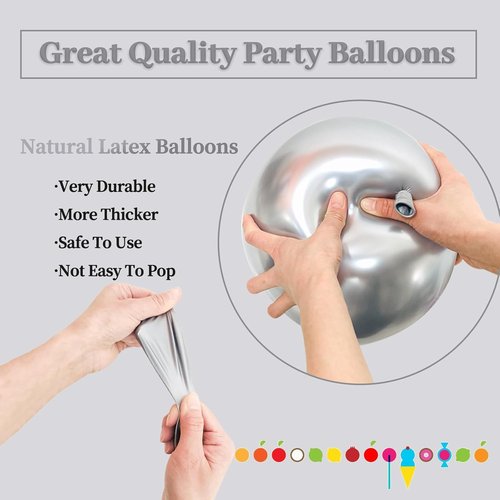 110pcs Black & Metallic Silver Latex Balloons - 12 Inch Perfect for Birthday Parties & Baby Showers