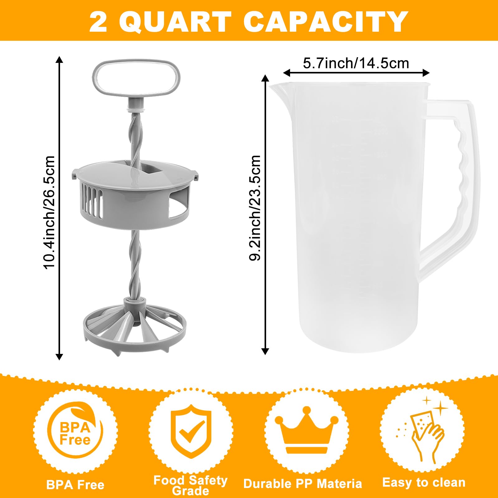 1 Pack Mixing Pitcher for Drinks, 2 Quart/ 64oz Plastic Water Pitcher with Lid，Easy-Mix Juice Container，Angled Plastic Blades and Adjustable Mixer Plunger for Mix Juice, Milk,Tea, Beverage Container…