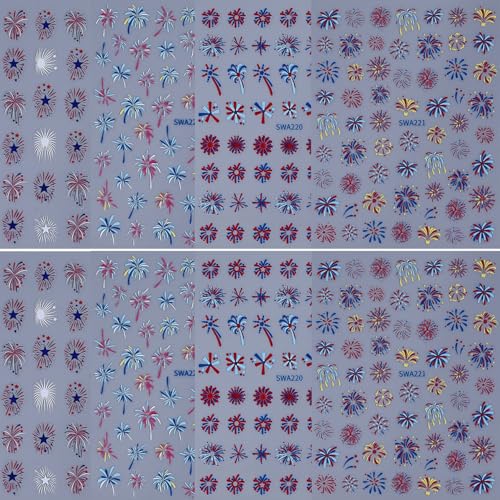4th of July Fireworks Nail Stickers Independence Day Decals (8 Sheets)