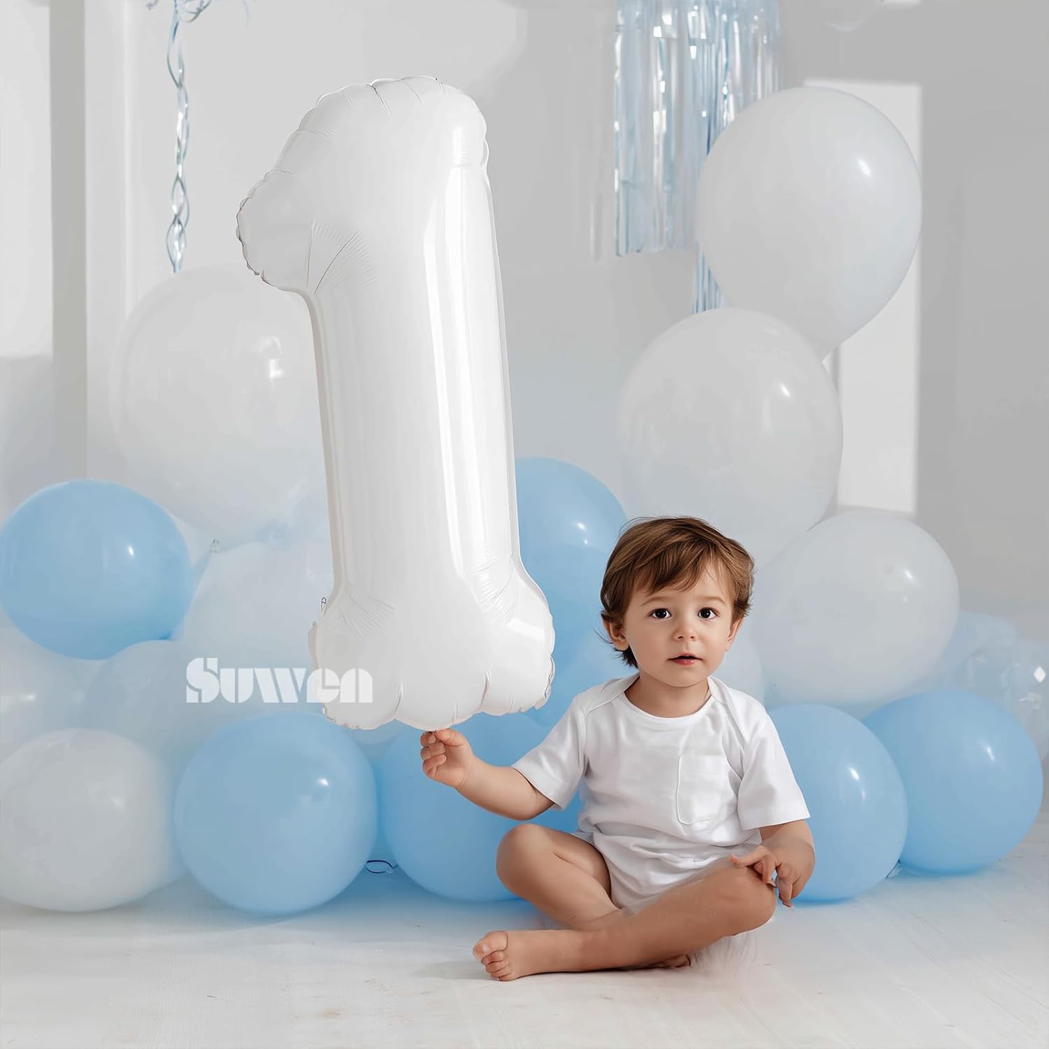 SUWEN 40-Inch White Giant Foil Number Balloons | 0-9 Mylar Birthday & Anniversary Party Decor