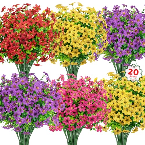 Besteek 20 Bundles Artificial Flowers for Outdoors, Mixed Color UV Resistant