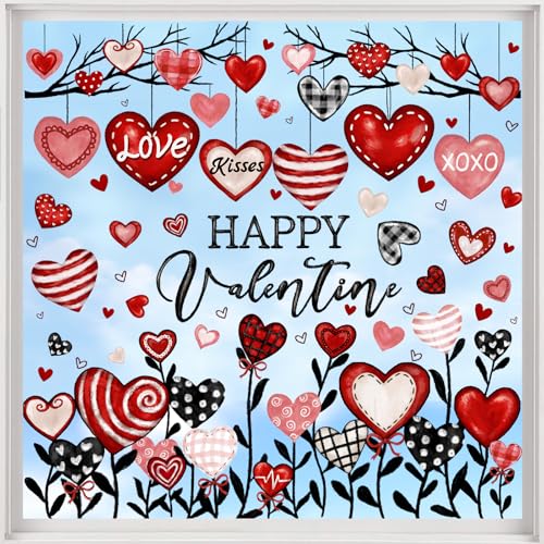 Valentine's Day Window Clings Stickers - 6 Sheets Oil Painting Heart Decals