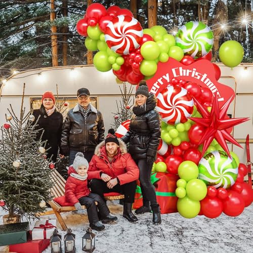 Christmas Balloon Arch Kit with Red, Lime Green & Star Variations – 130pcs Party Decor