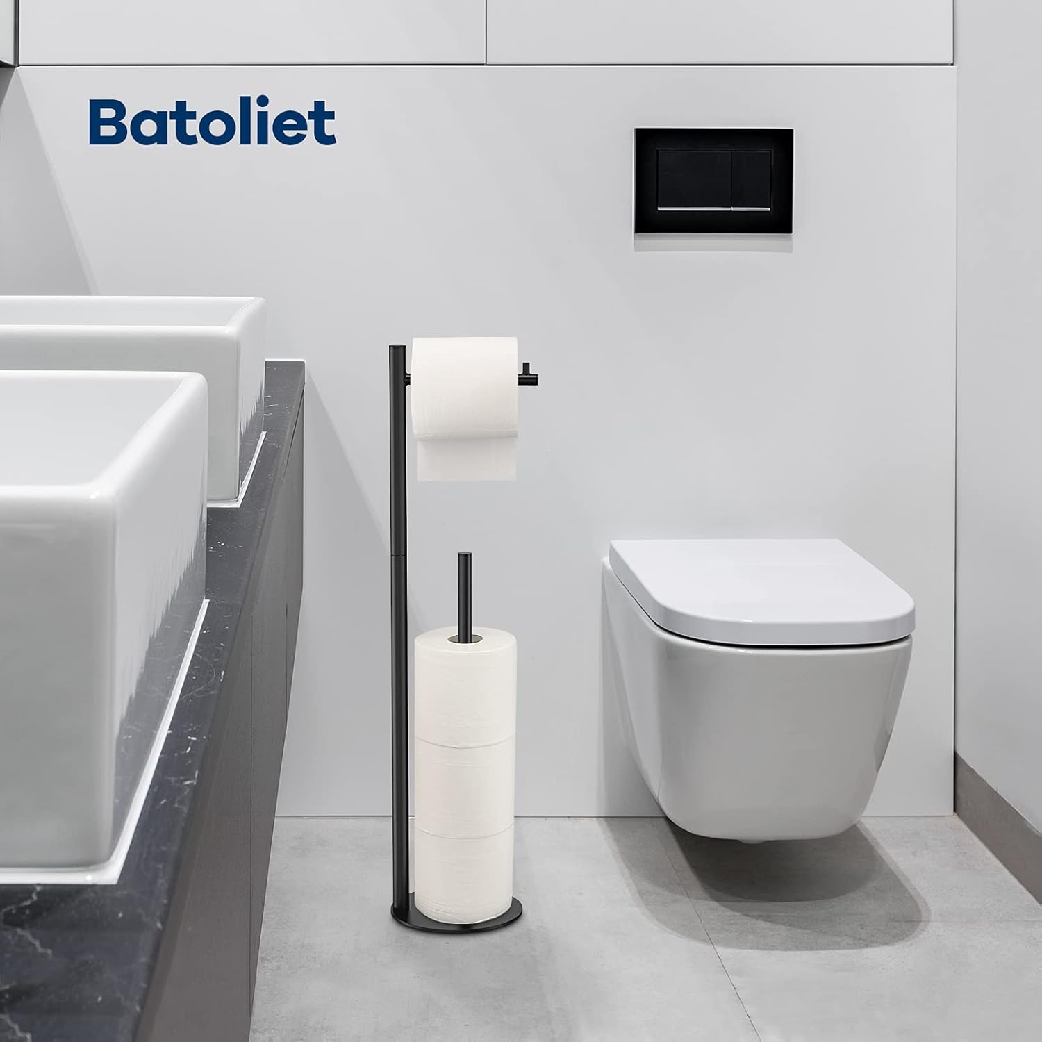 Regine Switzerland Toilet Paper Holder Stand - Stylish Bathroom Storage for 4 Rolls | Black Finish