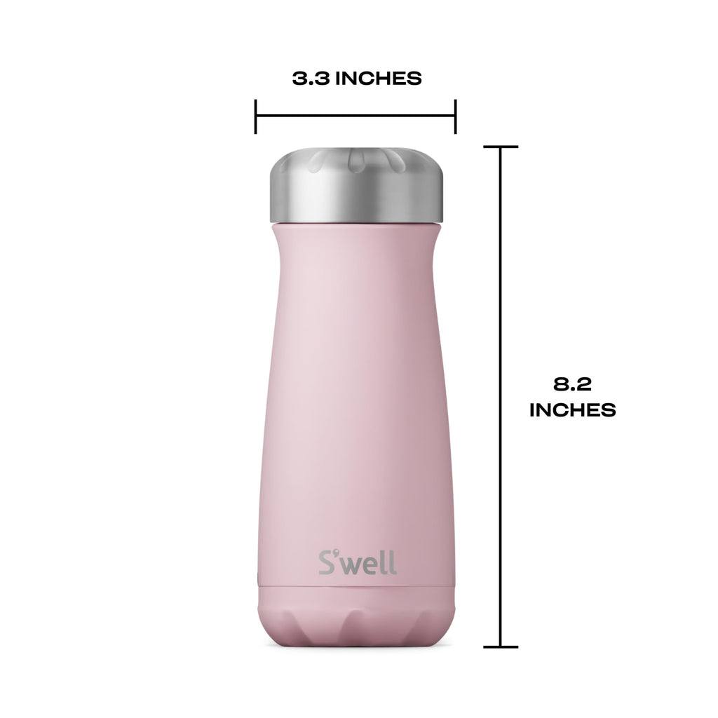 S'well Stainless Steel Traveler, 16oz, Pink Topaz, Triple Layered Vacuum Insulated Containers Keeps Drinks Cold for 24 Hours and Hot for 12, BPA Free, Easy Carrying On the Go
