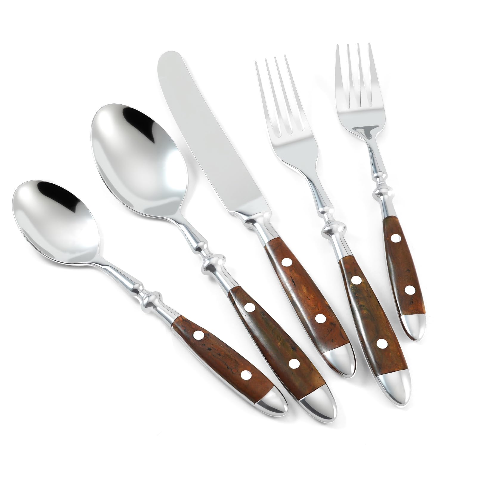 Kelenfer Silverware Set 20-Piece 18/10 Stainless Steel Brown Vintage Flatware Handle Luxury Cutlery Service for 4