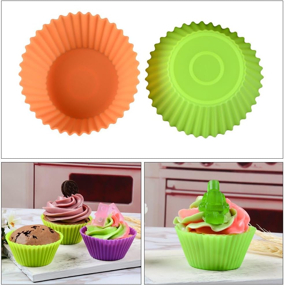 Skiennix Silicone Baking Cups - 24 Pcs Reusable Food-Grade Cupcake Liners in Assorted Shapes