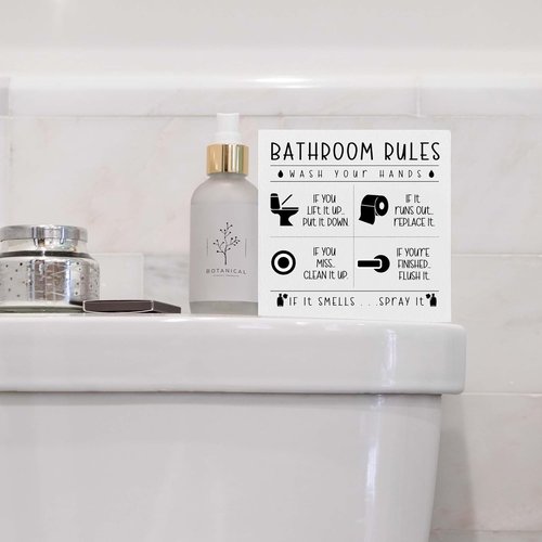 Funny Bathroom Sign by Rustic Home Decor - Farmhouse Style Rules for Restroom | Perfect Gift for Holidays