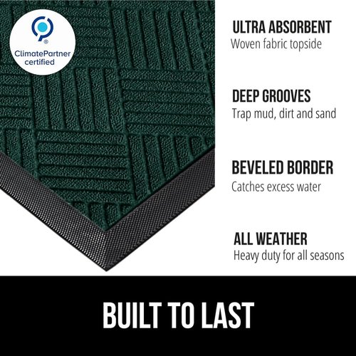 GORILLA GRIP Waterproof All-Season Doormat - Natural Rubber, Stain & Fade Resistant, Easy Clean | 29x17, Green Diamond