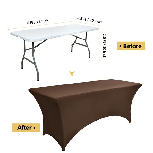 ZarzaaSik 6-Pack 6ft Spandex Table Covers for Rectangle Standard Folding Tables - Wrinkle Resistant Stretch Tablecloths - Ultimate Fitted Table Protector for Parties, Trade Shows, Wedding