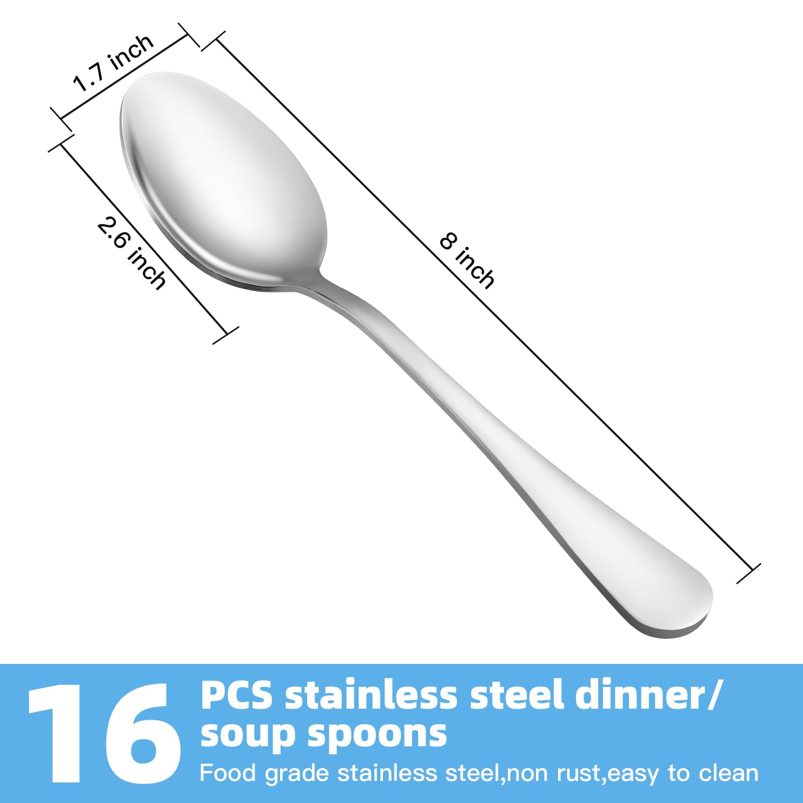8 Pcs Large Tablespoons Set, Food-Grade Stainless Steel Soup Spoons, Metal Cutlery Spoon, Dinner Spoon, Spoons Silverware for Home, Kitchen or Restaurant, Mirror Polished, Dishwasher Safe 8 Inch