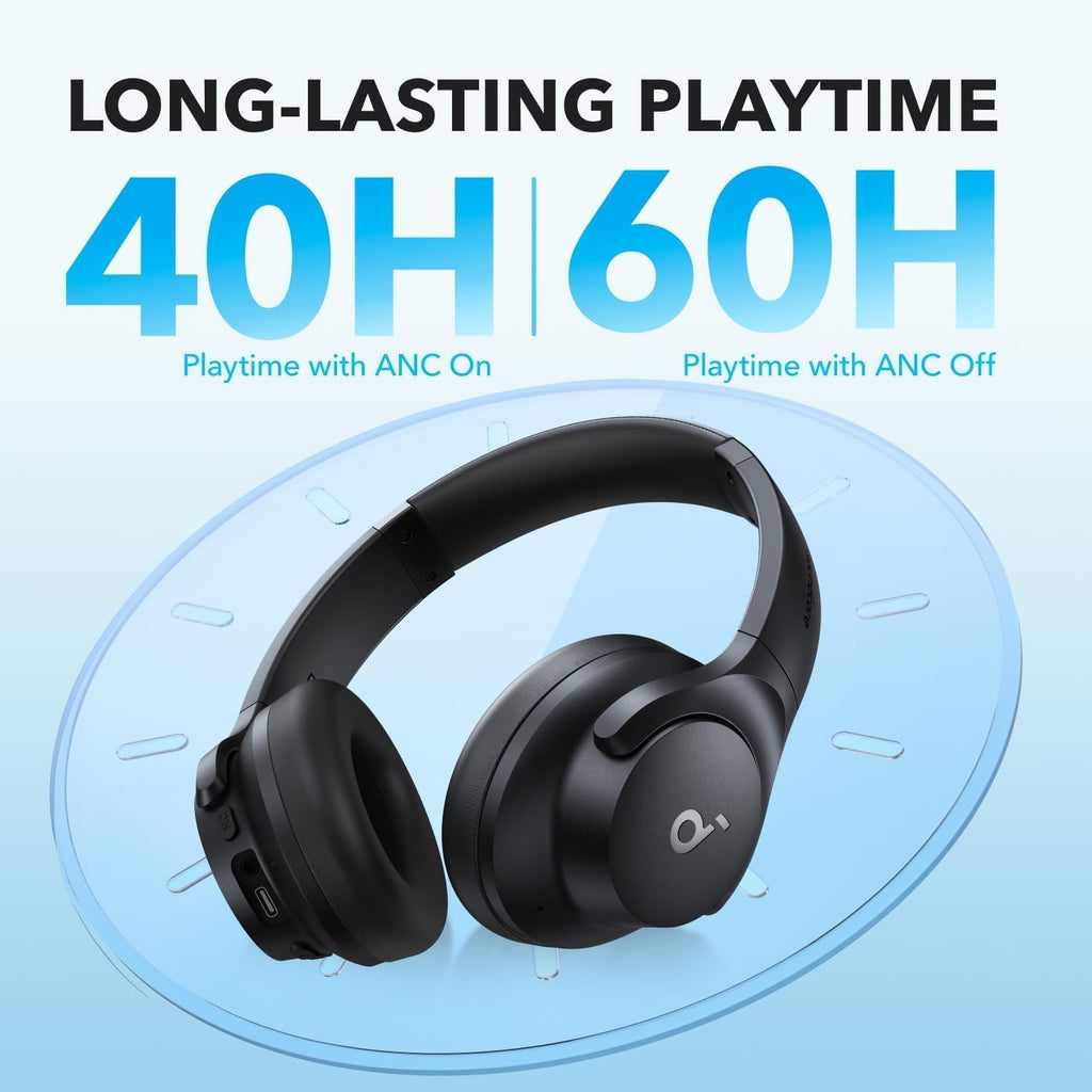 Soundcore by Anker Q20i Wireless Over-Ear Headphones - Hybrid Active Noise Cancelling, 40H Playtime, Hi-Res Audio, Big Bass, App Customization | Black