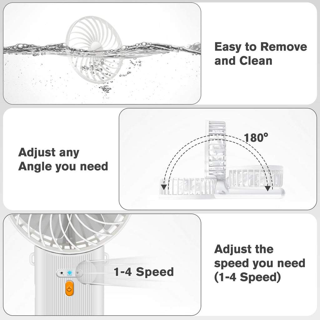 Verminget Portable Fan, 4-Speed,180° Foldable, Quiet Mini Small Cute Rechargeable Personal Handheld Fan, 15H Cooling for Women Men Kids Travel Indoor Outdoor Makeup (White)