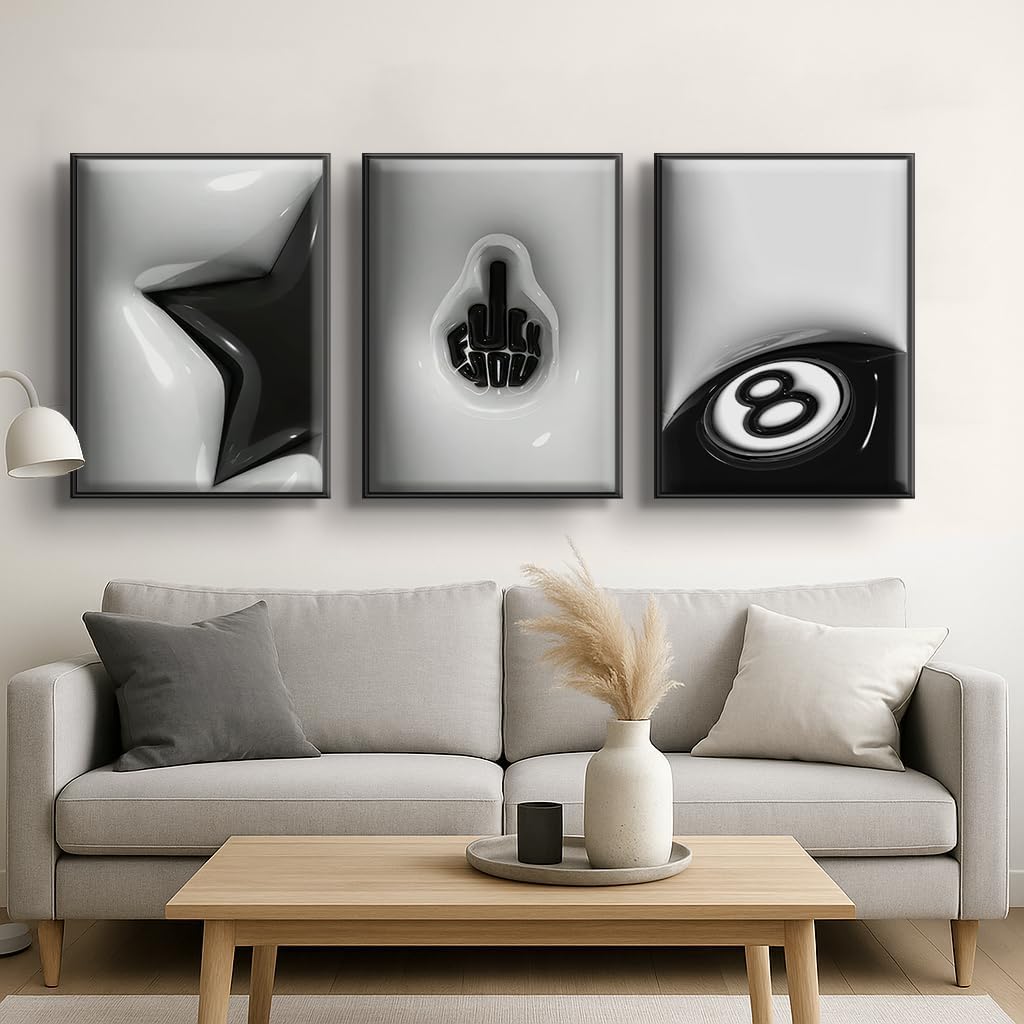 WNRTEKNK Lucky 8 Ball Wall Art - Trendy Black & White Y2K Canvas Print | 12x16 Unframed Decor for Teens