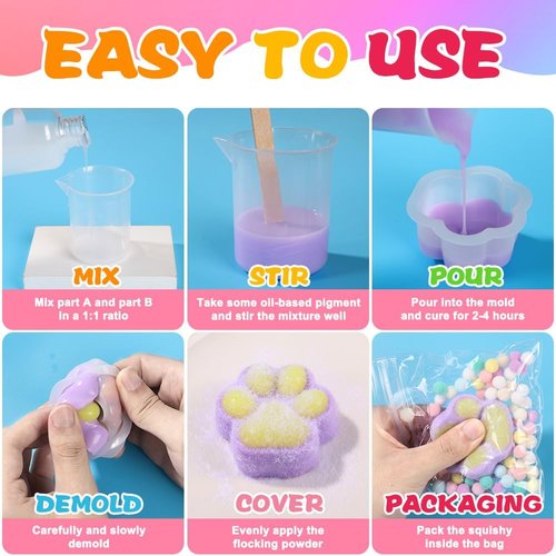 JOICEE DIY Squishy Making Kit - 18oz 1:1 AB Liquid Silicone with 6 Molds for Soft Squishies | Perfect Birthday Gifts